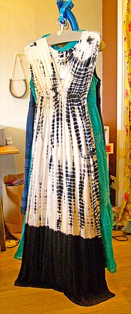 Black and white tie tie knit dress full length