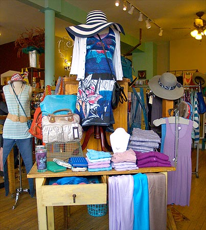 view of store display with blues and purples