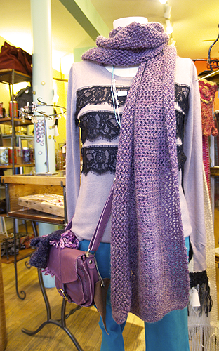 Mauve and black top by Darling, scarf by Echo