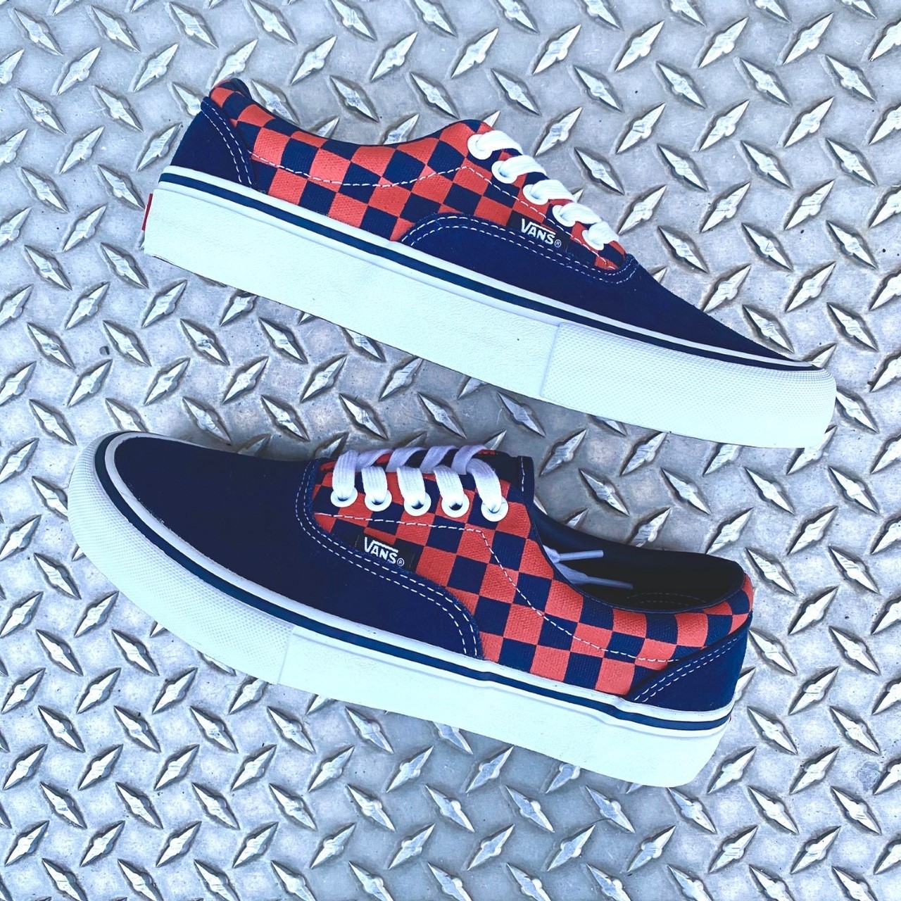 checkerboard orange vans