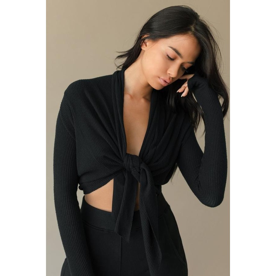 Joah Brown Front Tie Cardigan (Black 