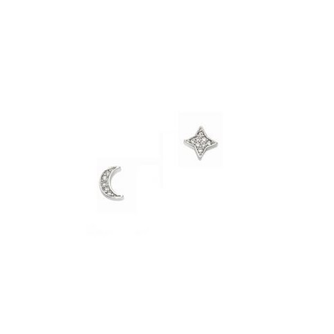 Moon Star Mismatched Stud Earrings (Silver)