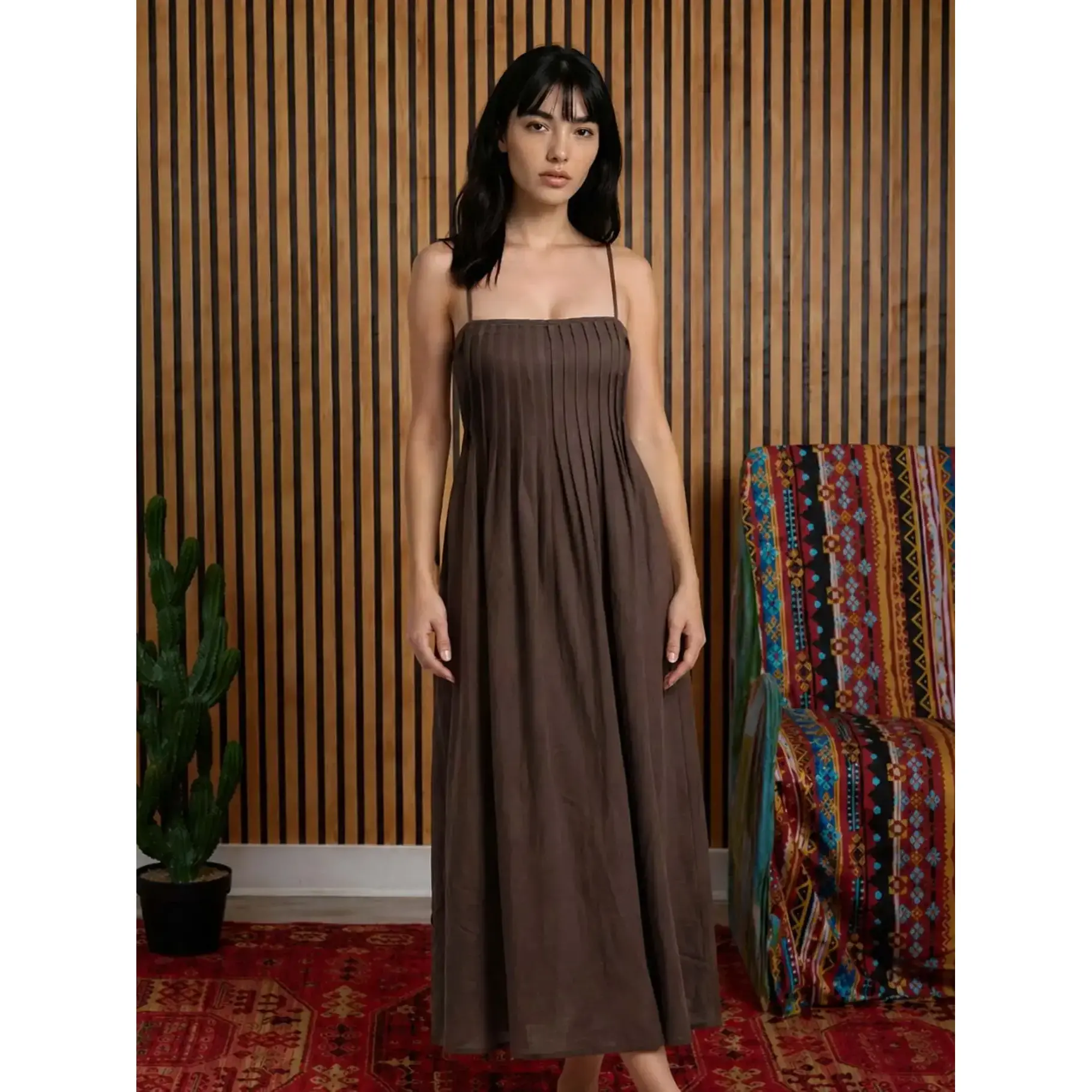 blu pepper brown dress Autumn Love Smocked Midi Dress