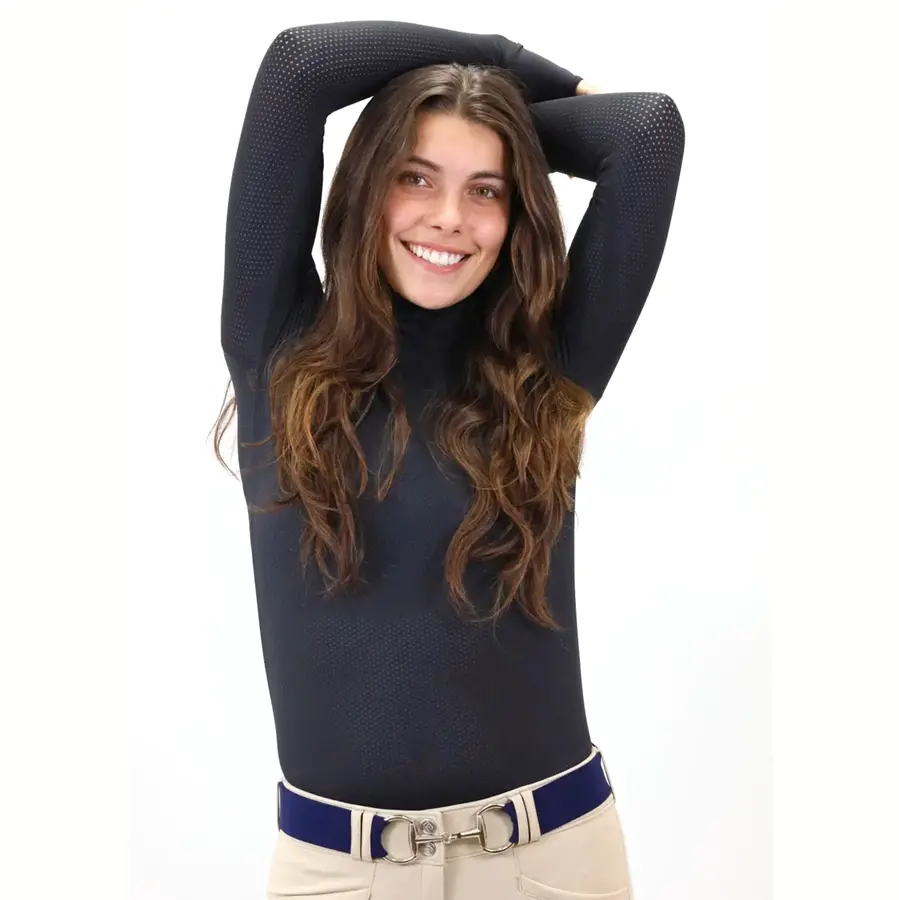 Kismet USA Alexa Mock Turtleneck Perforated Schooling Shirt (Black