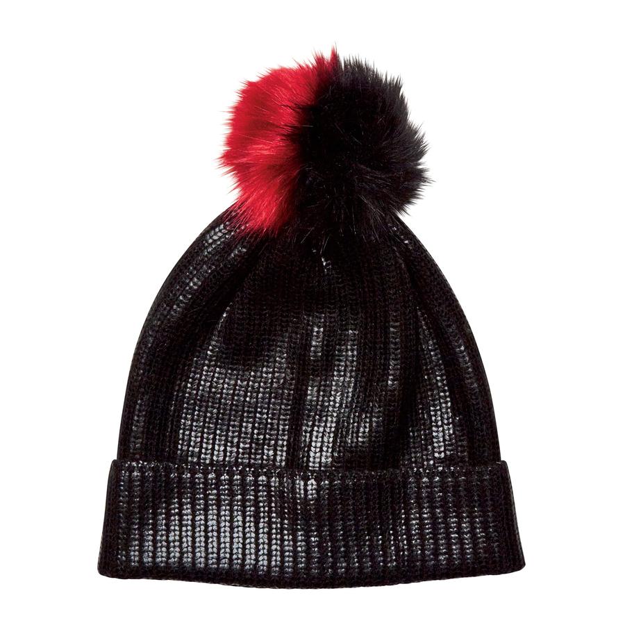 Direkte Vugge aktivitet San Diego Hat Company Ladies Cuff Beanie with Faux Fur Pom (Black/Red) Hats  and Scarves at Chagrin Saddlery Main