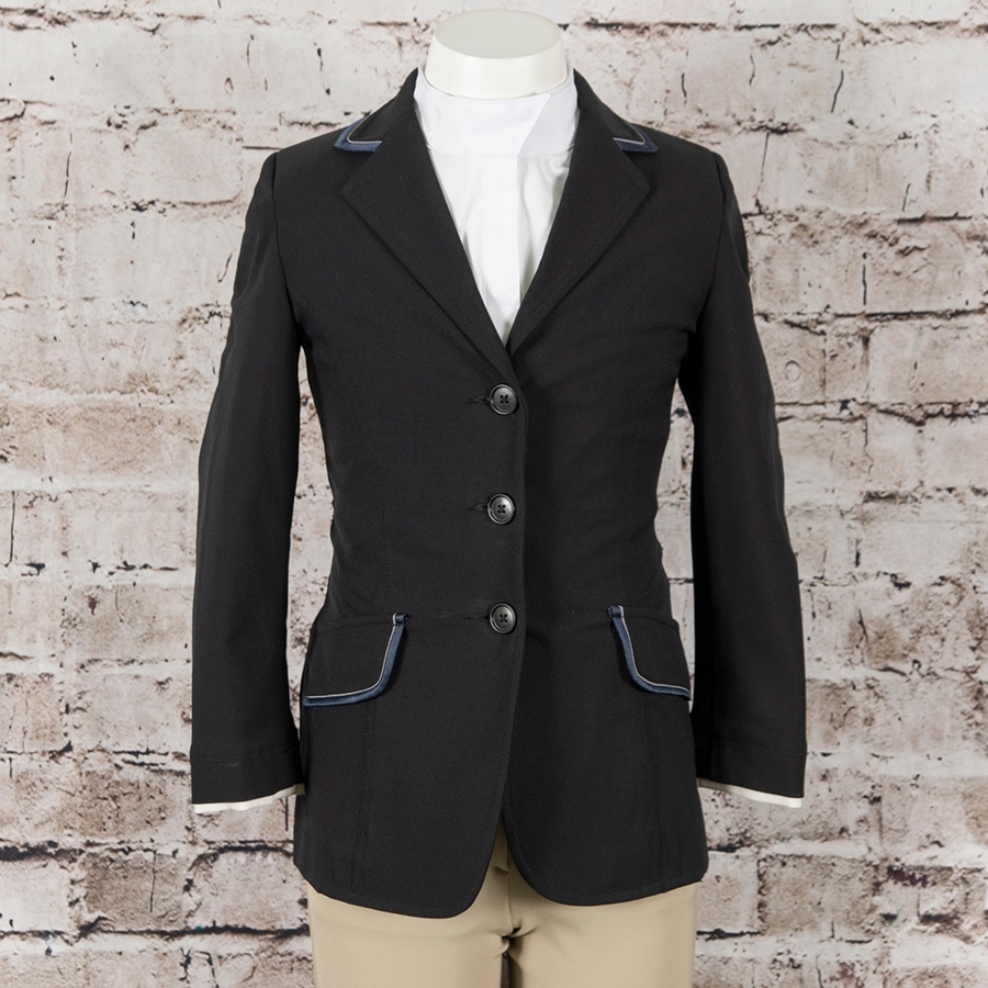 Charles Ancona Consigned Girls Hunt Coat with Piping (6, Black