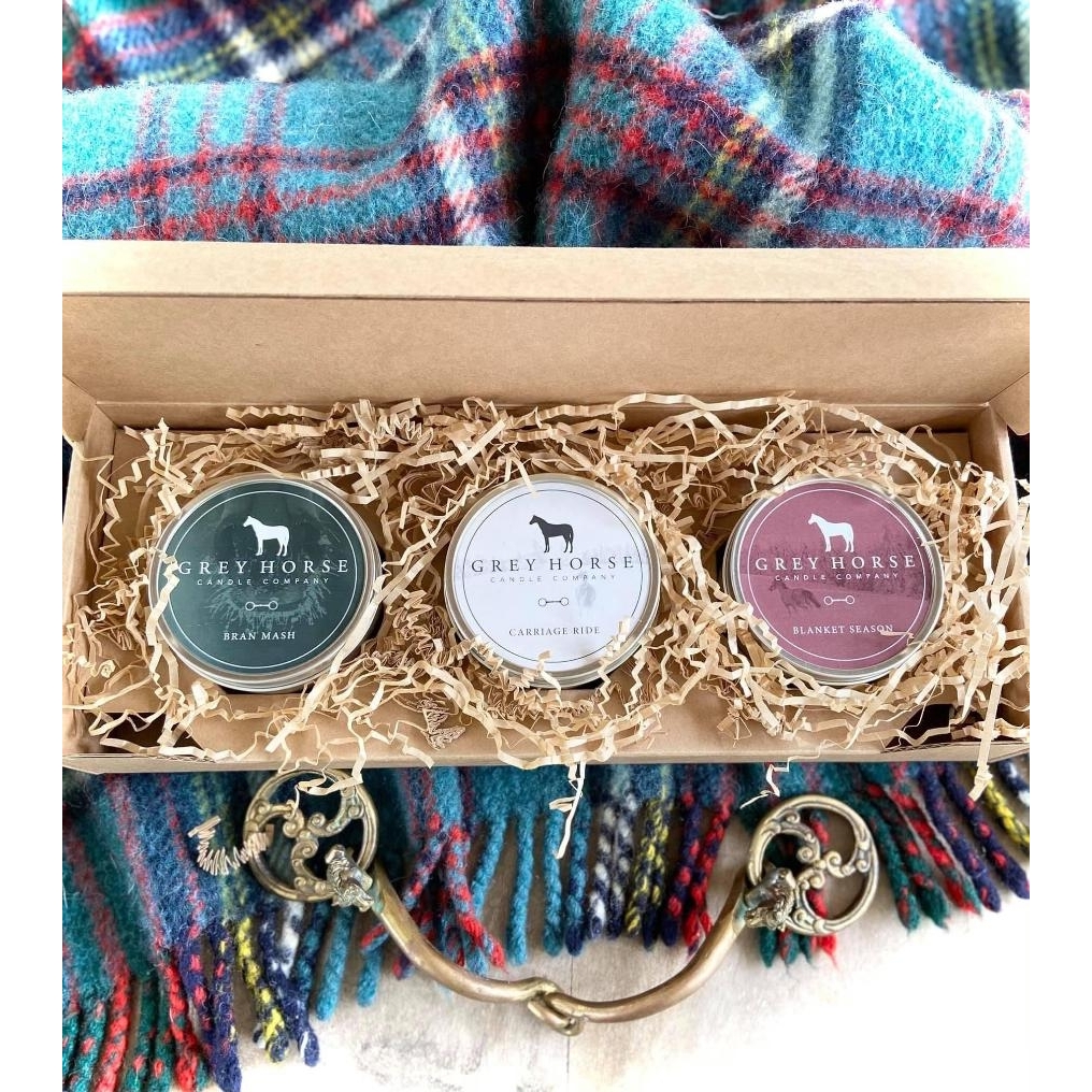 Grey Horse Candle Company Gift Box Set of Three Tins Gifts For The