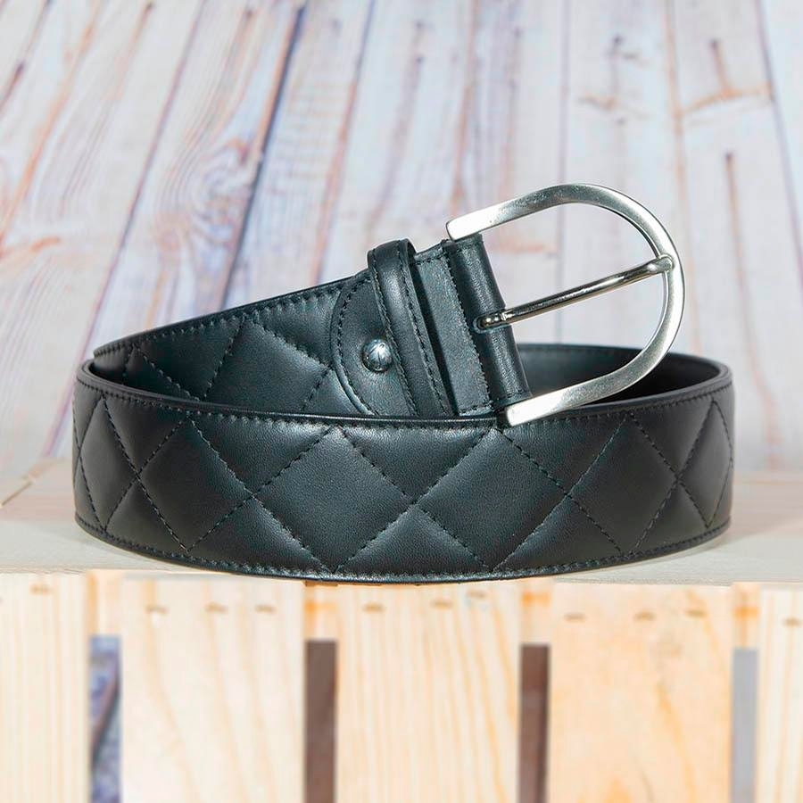 Quilted C Leather Belt (Black)