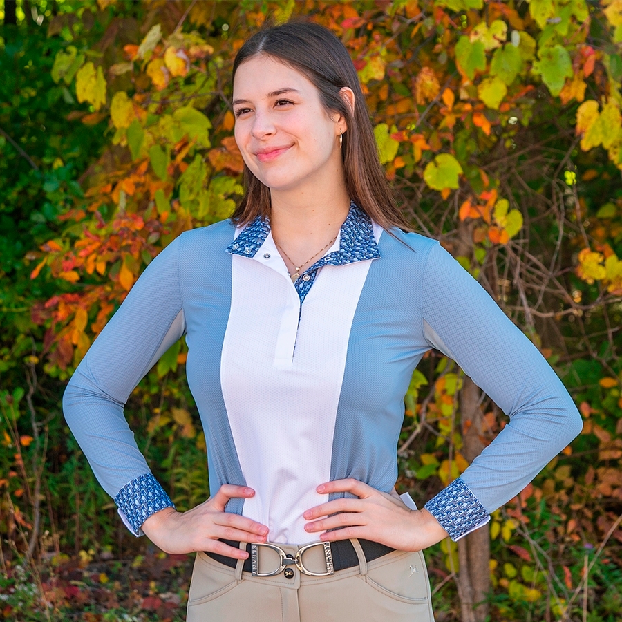 Essex Classics Ladies Luna Performance Show Shirt (Light Blue/Horses