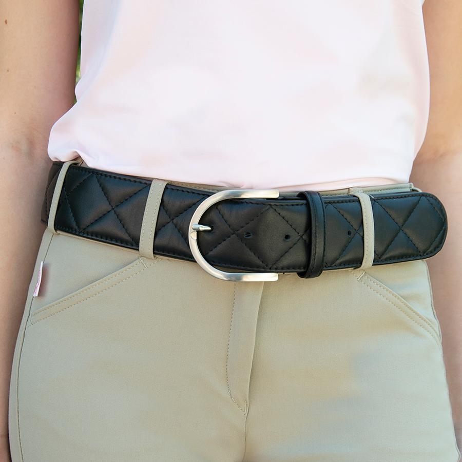 Tailored Sportsman Quilted C Belt - Black w/Gold Buckle