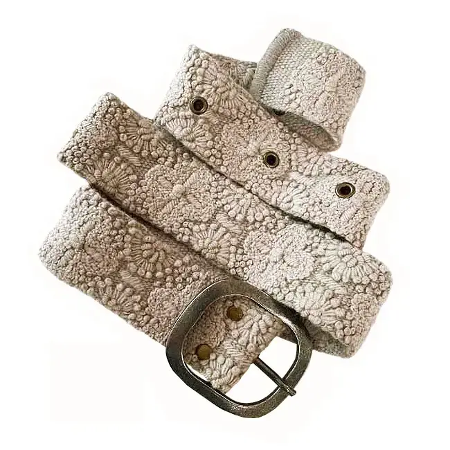 Jenny Krauss Embroidered Belt Jenny Krauss Heather Gray Floral Embroidered Wool Belt  main image 4