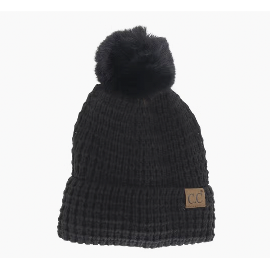 Knit Beanie Hat with Faux Fur Pom-Poms – Sportin It Boutique