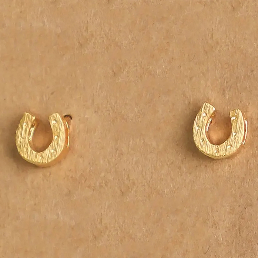Fame Accessories Mini Horseshoe Post Stud Earrings (Gold) Equestrian