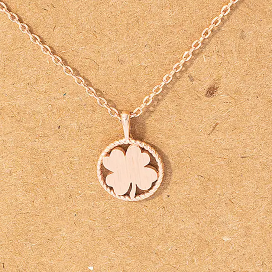 Four Leaf Clover Coin Pendant Necklace (Rose Gold)