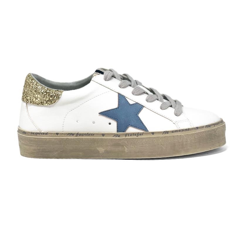 Shu Shop Reba Platform Star Sneaker (White/Gold/Blue Star) Adult ...