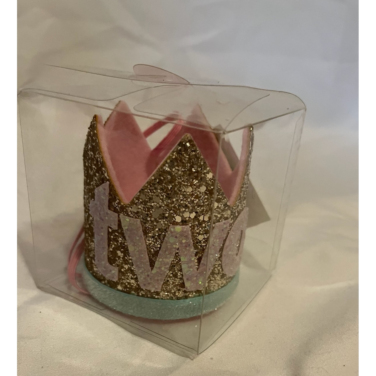 TWO Party Crown (Pale Gold/Mint glitter trim)