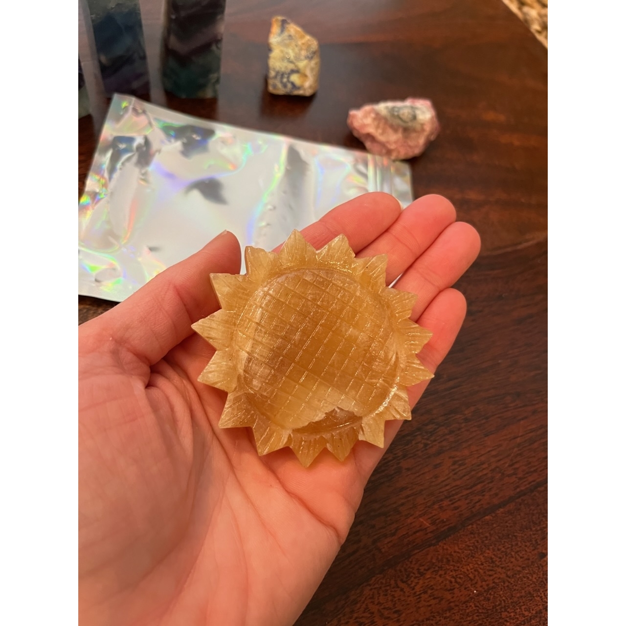 Honey Calcite Carved Sunflower