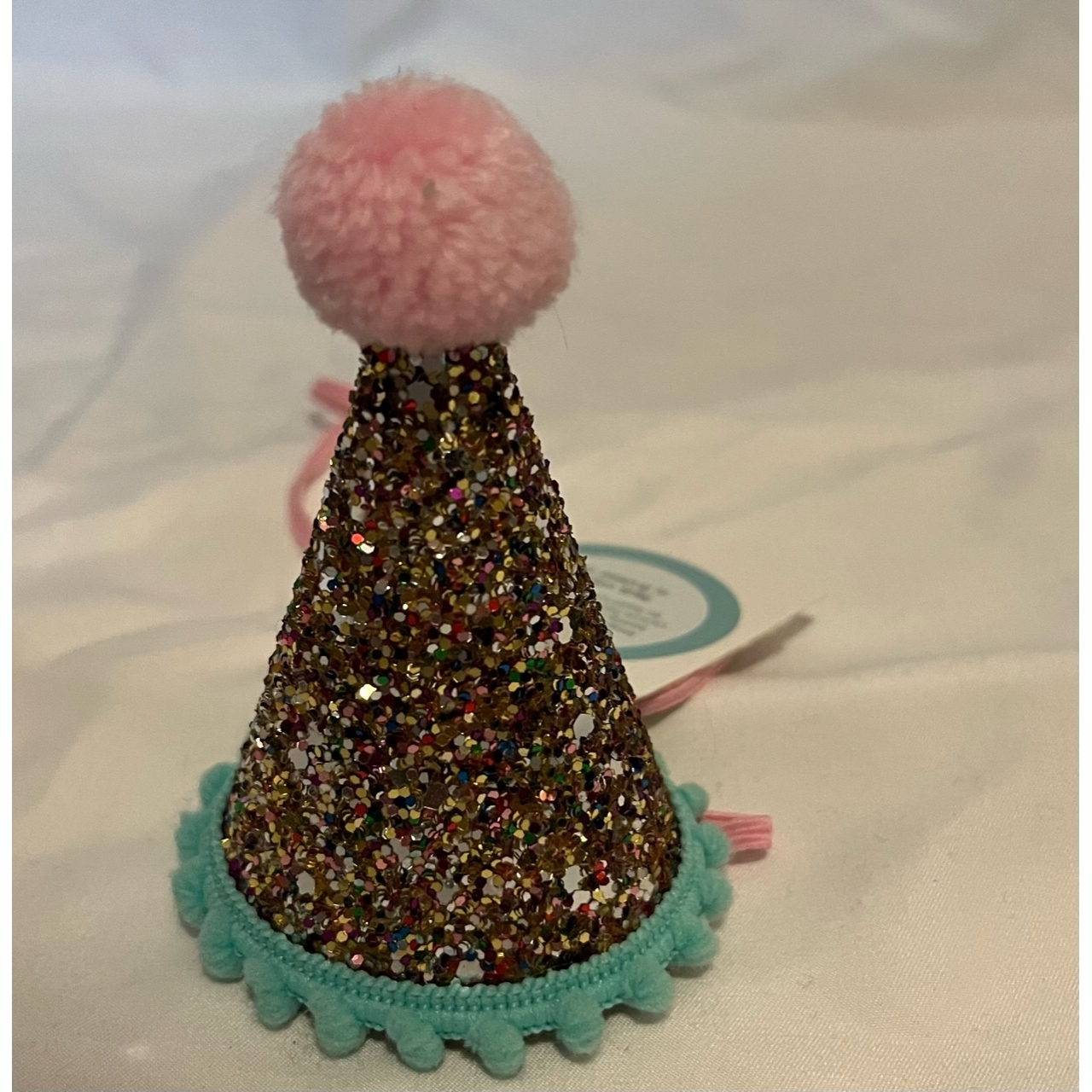 Mini Confetti Party Hat (Pink Pom and Aqua Trim)