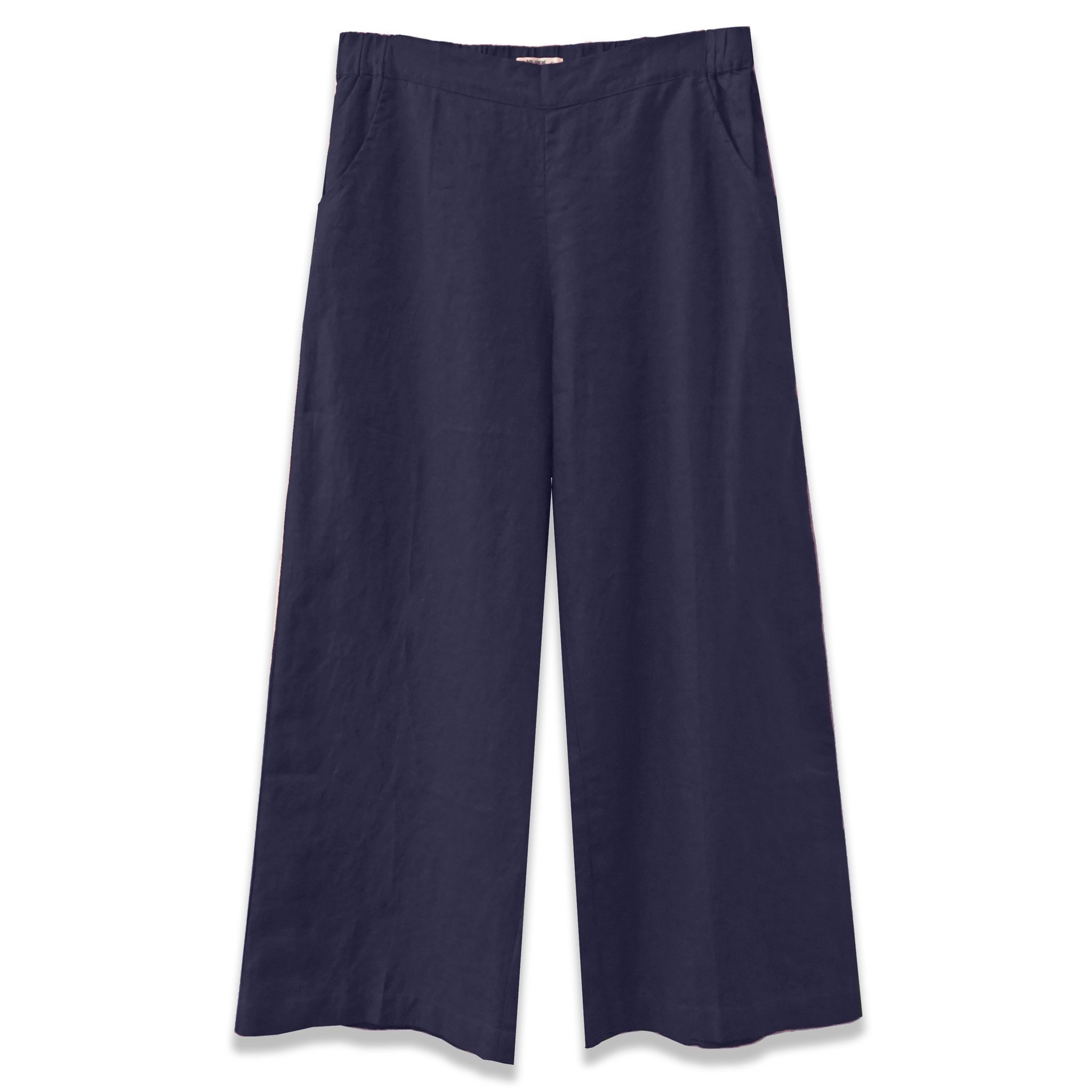 Wide Leg Crop Linen Pant (Navy)