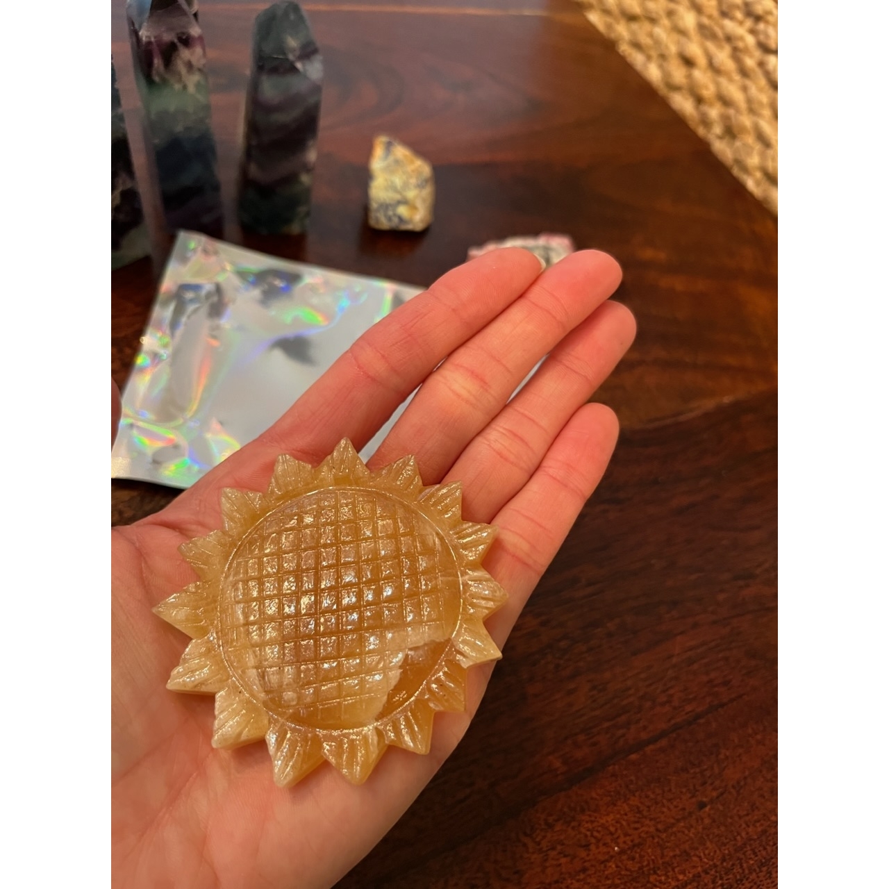 Honey Calcite Carved Sunflower