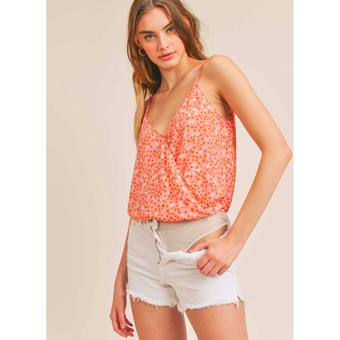 Floral Cami Tank Bodysuit (Coral)