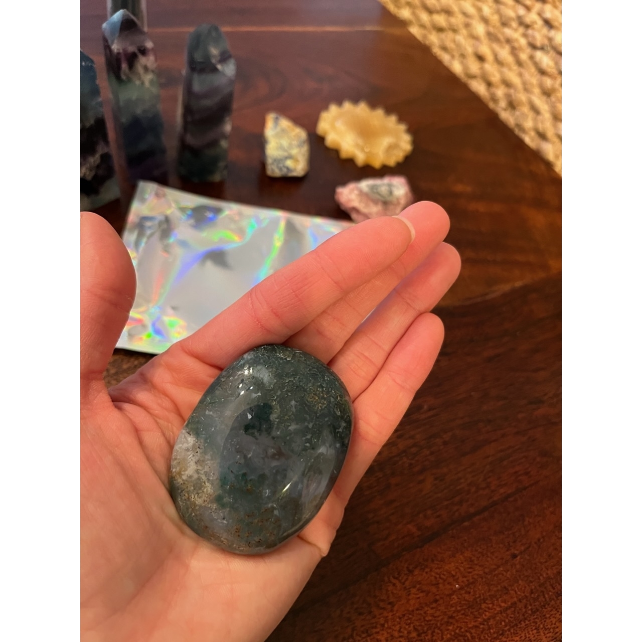 Moss Agate Palm Stone