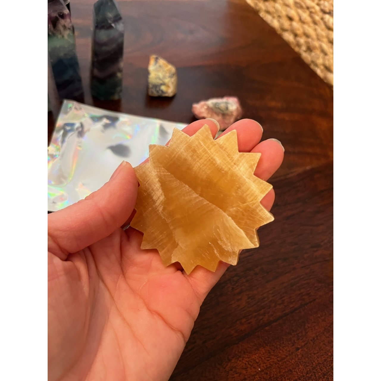 Honey Calcite Carved Sunflower