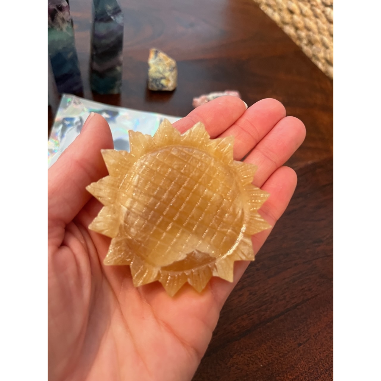 Honey Calcite Carved Sunflower