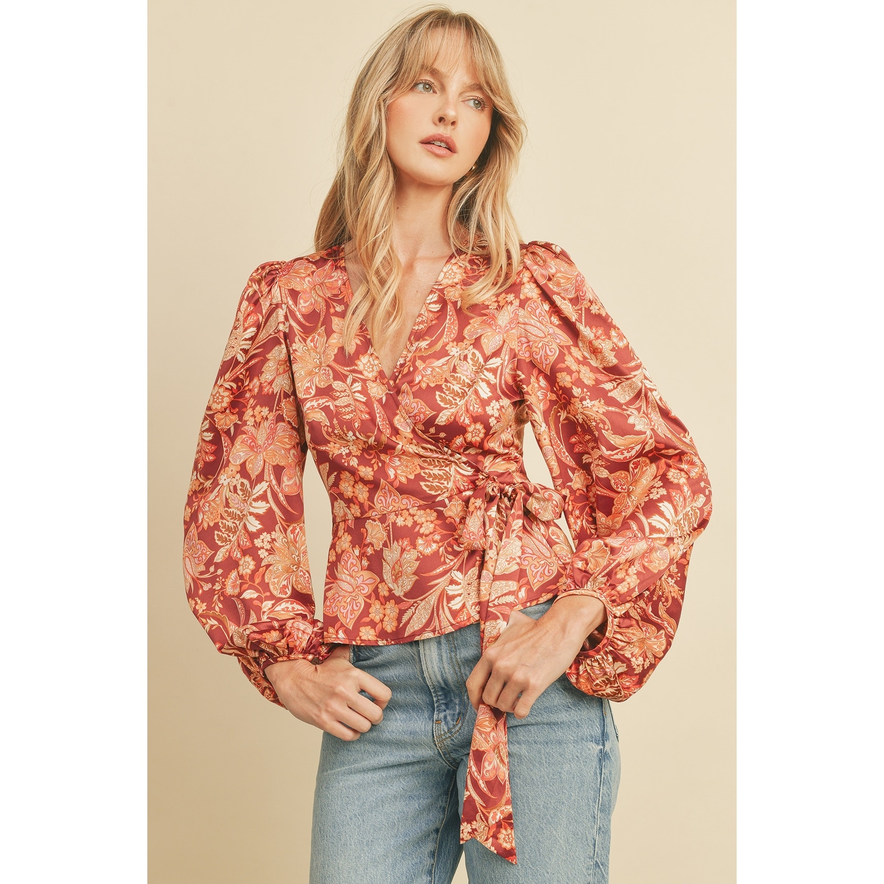 Printed Wrap Blouse (Ruby Floral)