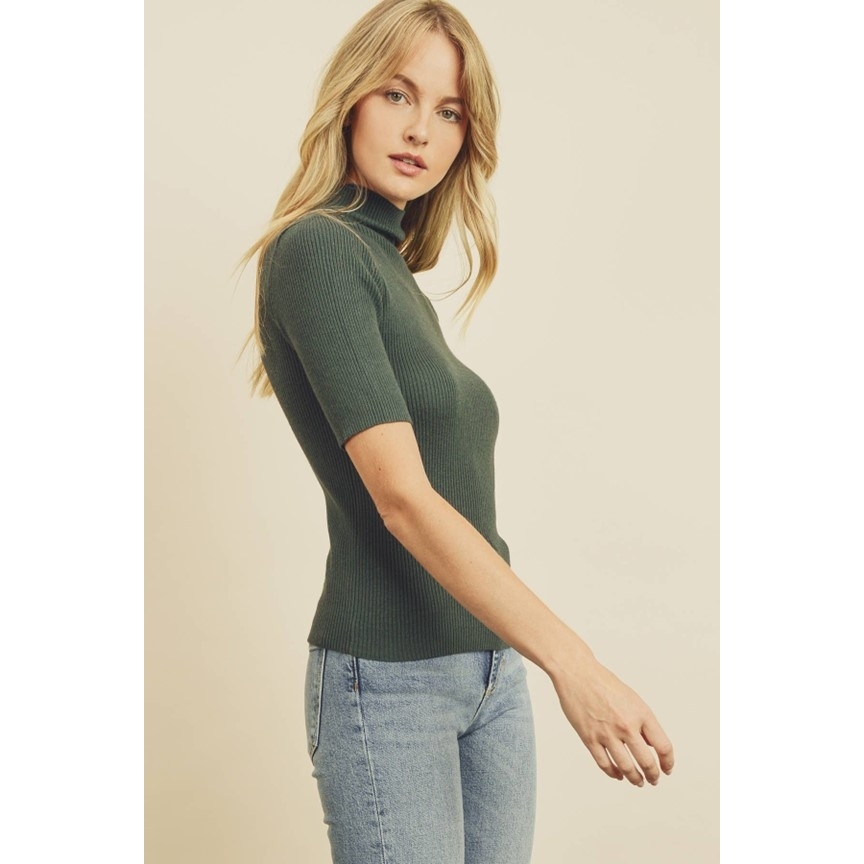 Mock Neck Short Sleeve Sweater (Pine)