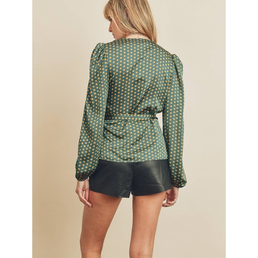 Printed Wrap Blouse (Teal Mustard Dot)