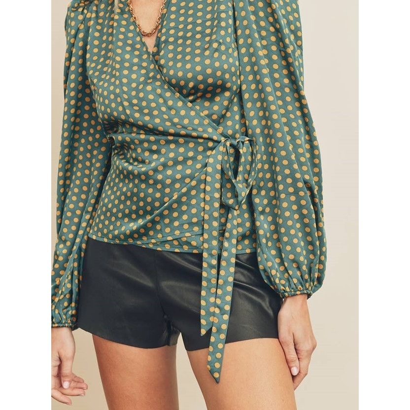 Printed Wrap Blouse (Teal Mustard Dot)