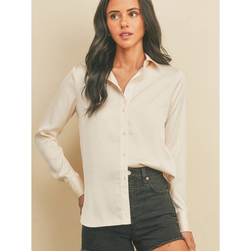 Button Up Satin Shirt (Eggshell)