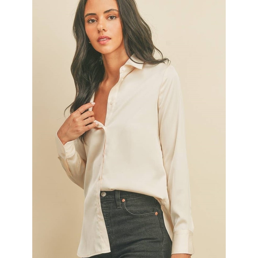 Button Up Satin Shirt (Eggshell)