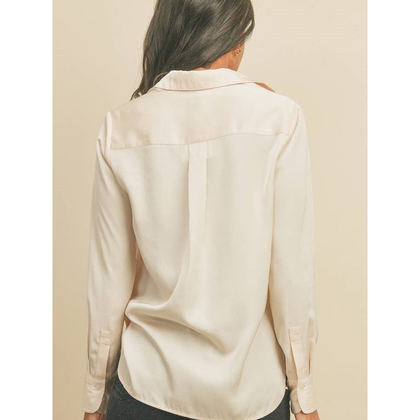 Button Up Satin Shirt (Eggshell)