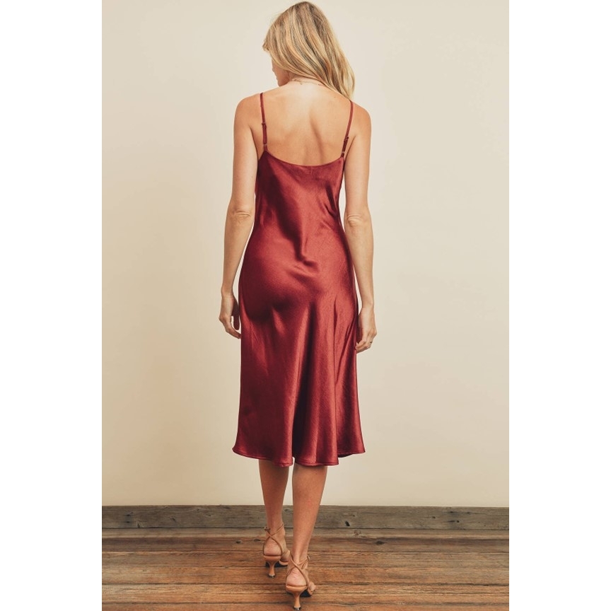 Satin Bias Cut Slip Dress (Burgundy)