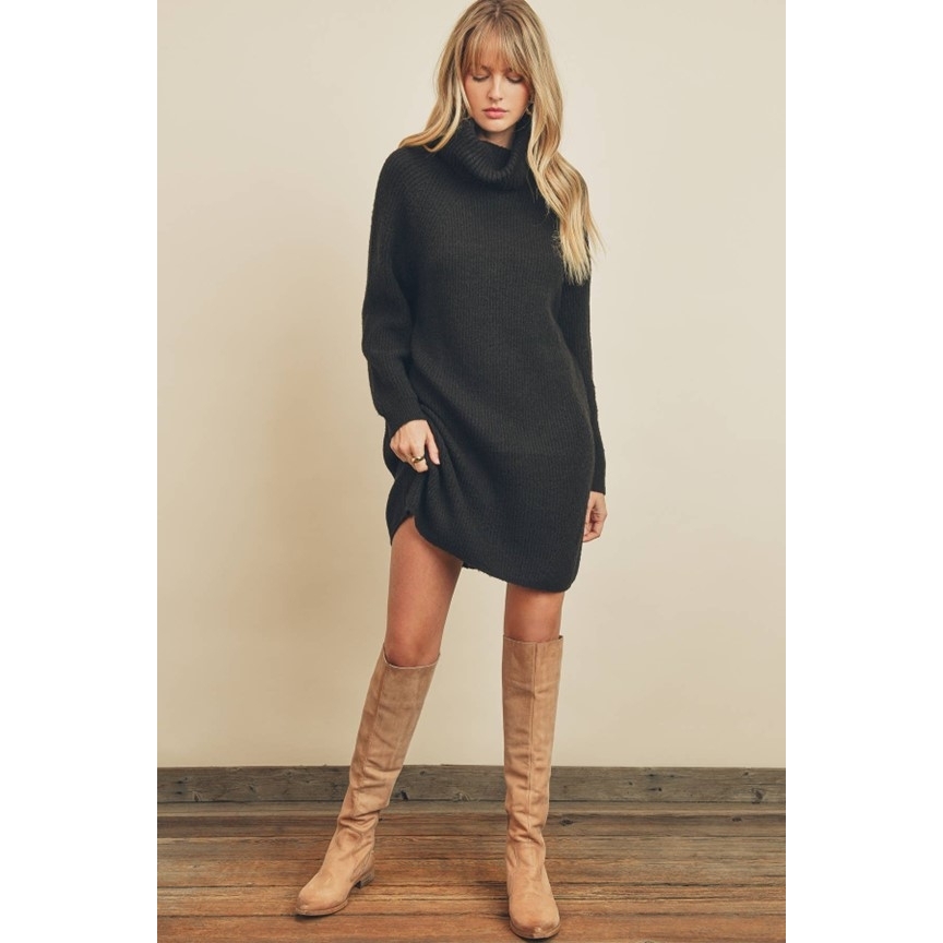 Turtleneck Sweater Dress (Black)