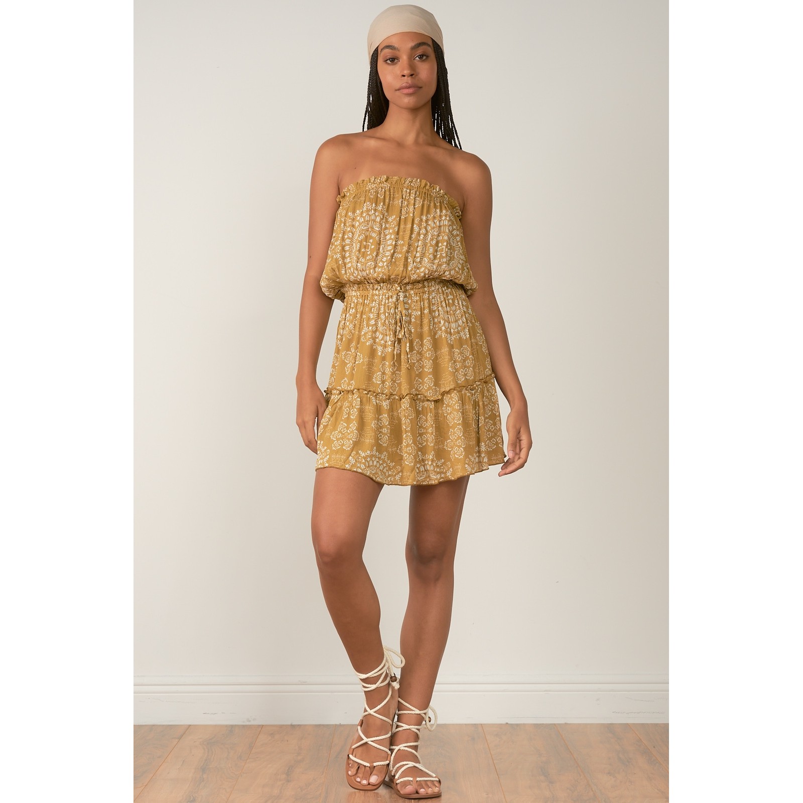 Circle Print Tube Dress (Golden Yellow)