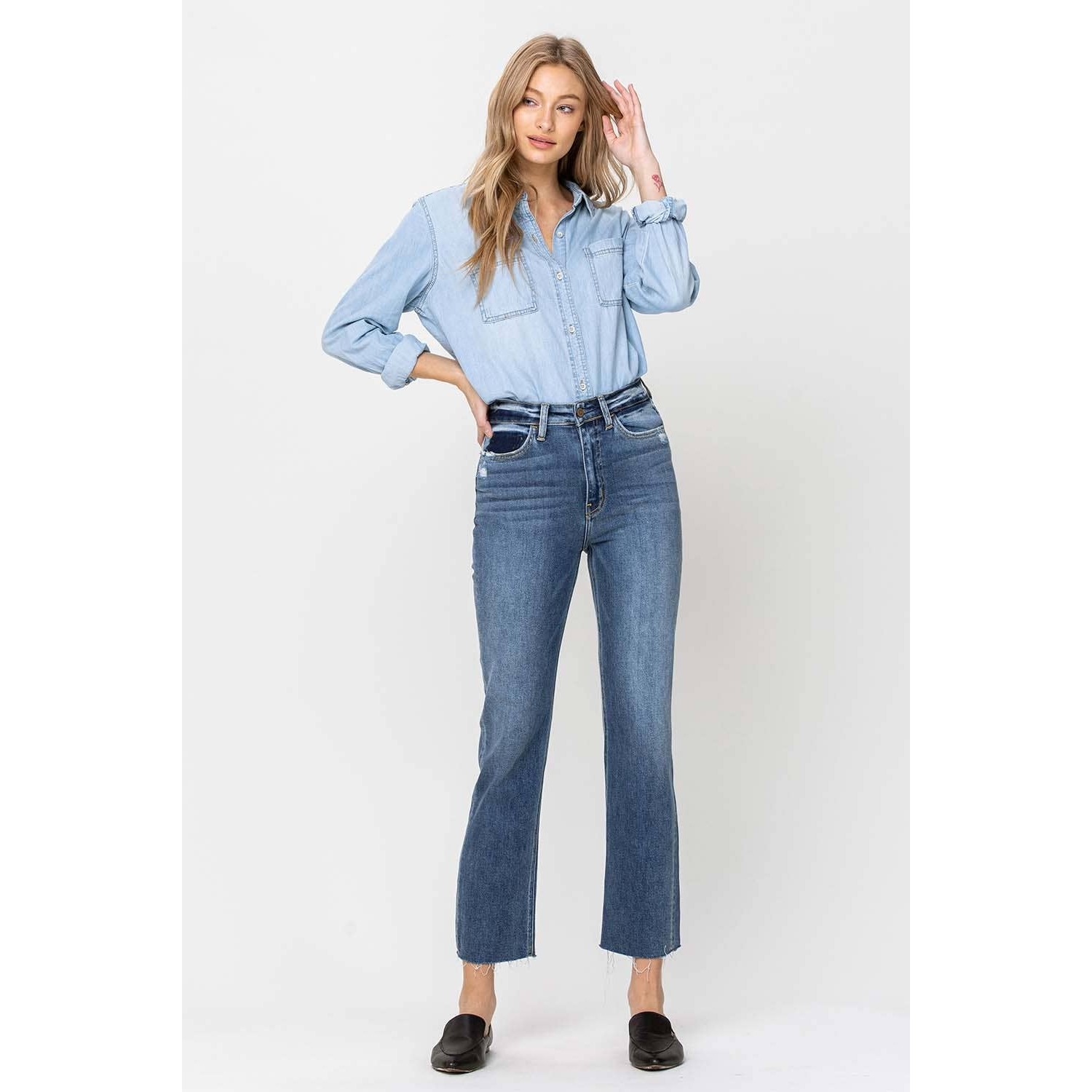 Triggered Super High Rise Ankle Straight (Med Blue)