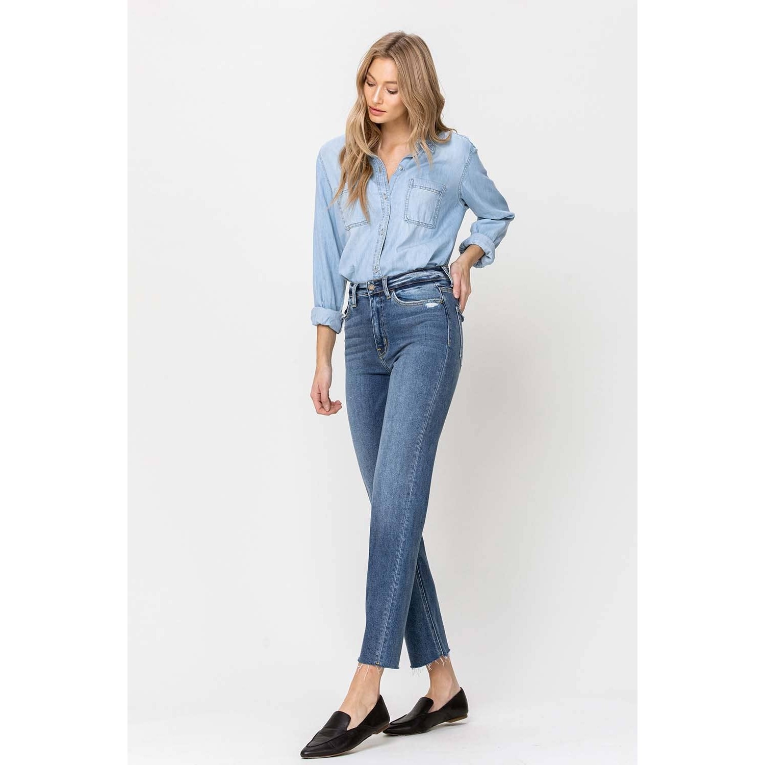 Triggered Super High Rise Ankle Straight (Med Blue)