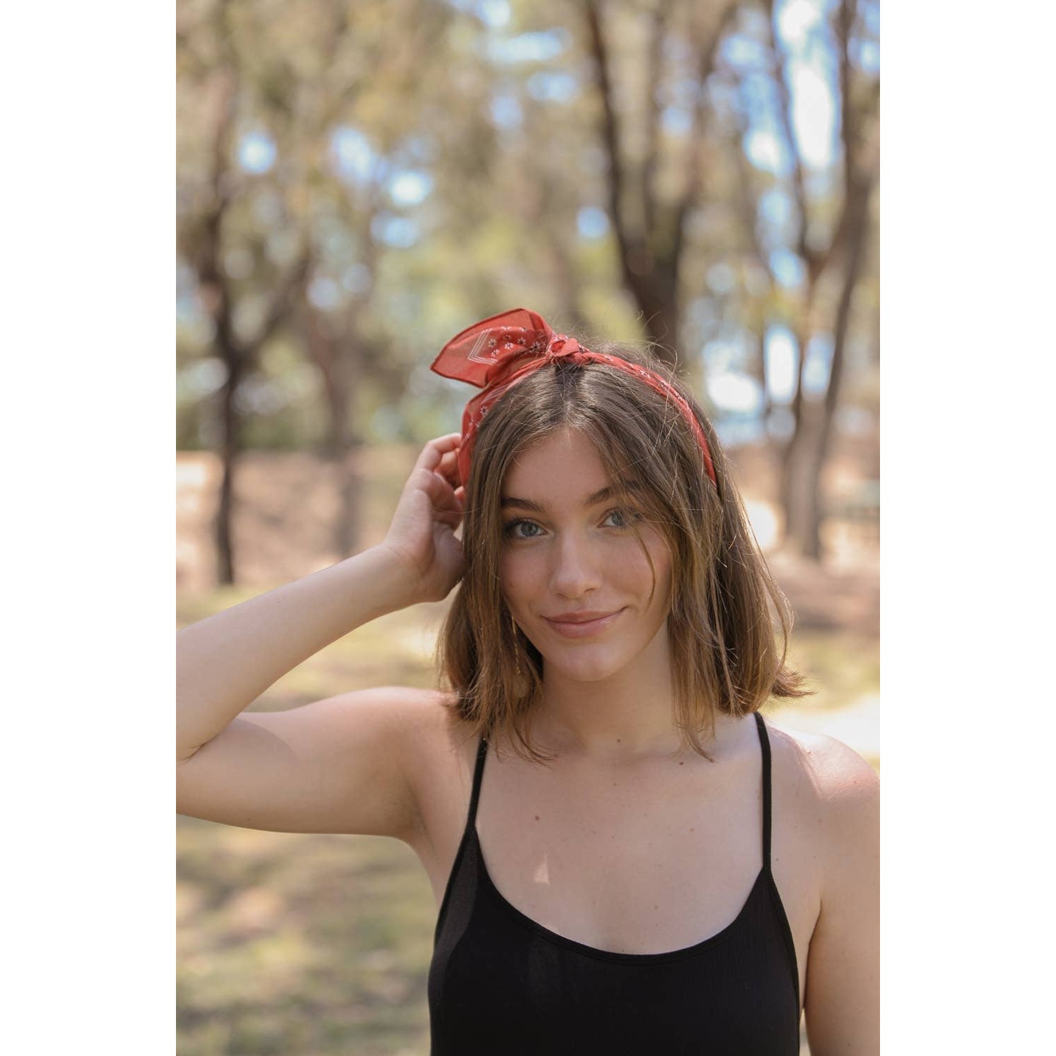 Printed Square Scarf / Hair Scarf (Rust Daisy Floral)