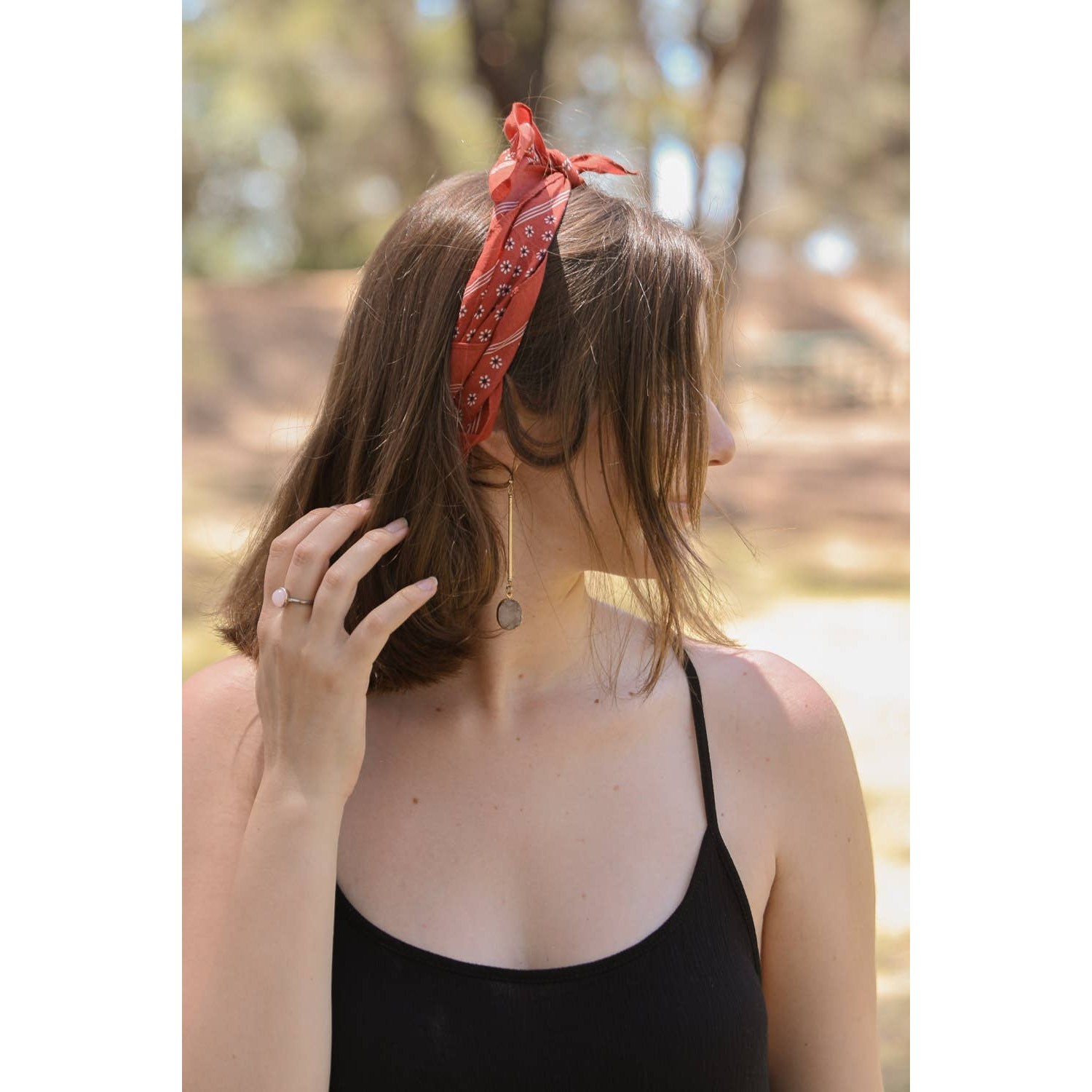 Printed Square Scarf / Hair Scarf (Rust Daisy Floral)