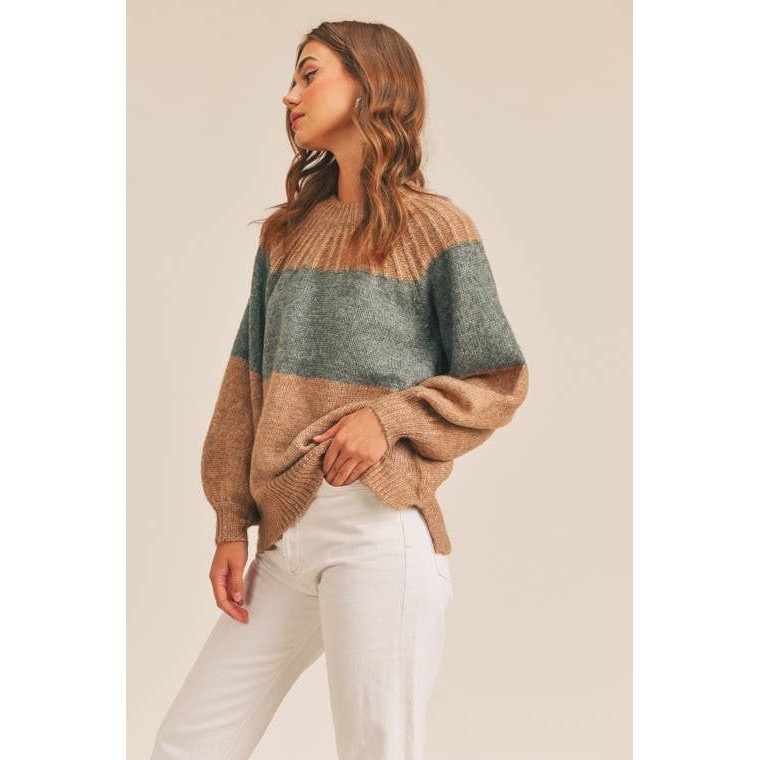 mock neck camel sweater