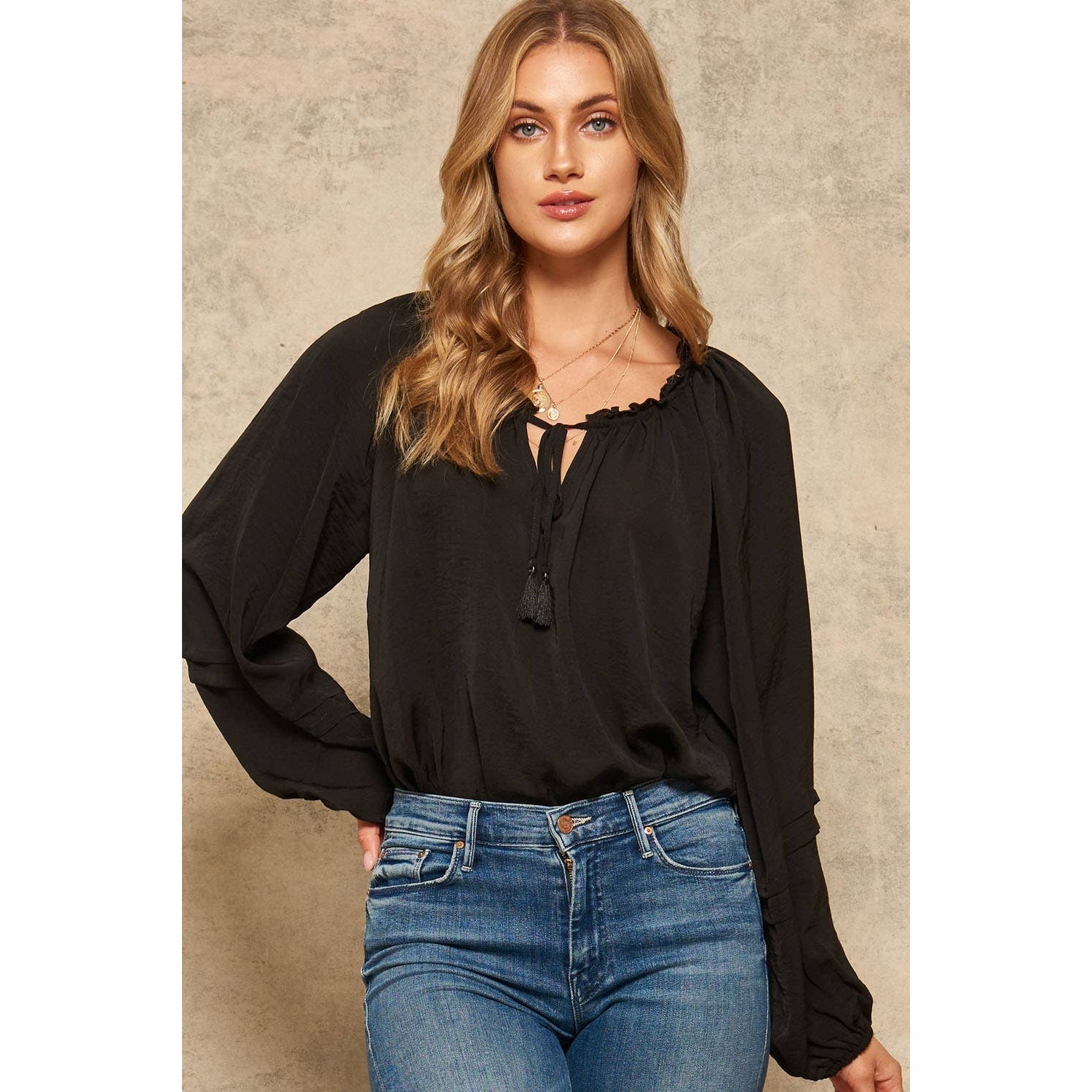 Kari Textured Charmeuse Bodysuit (Black)