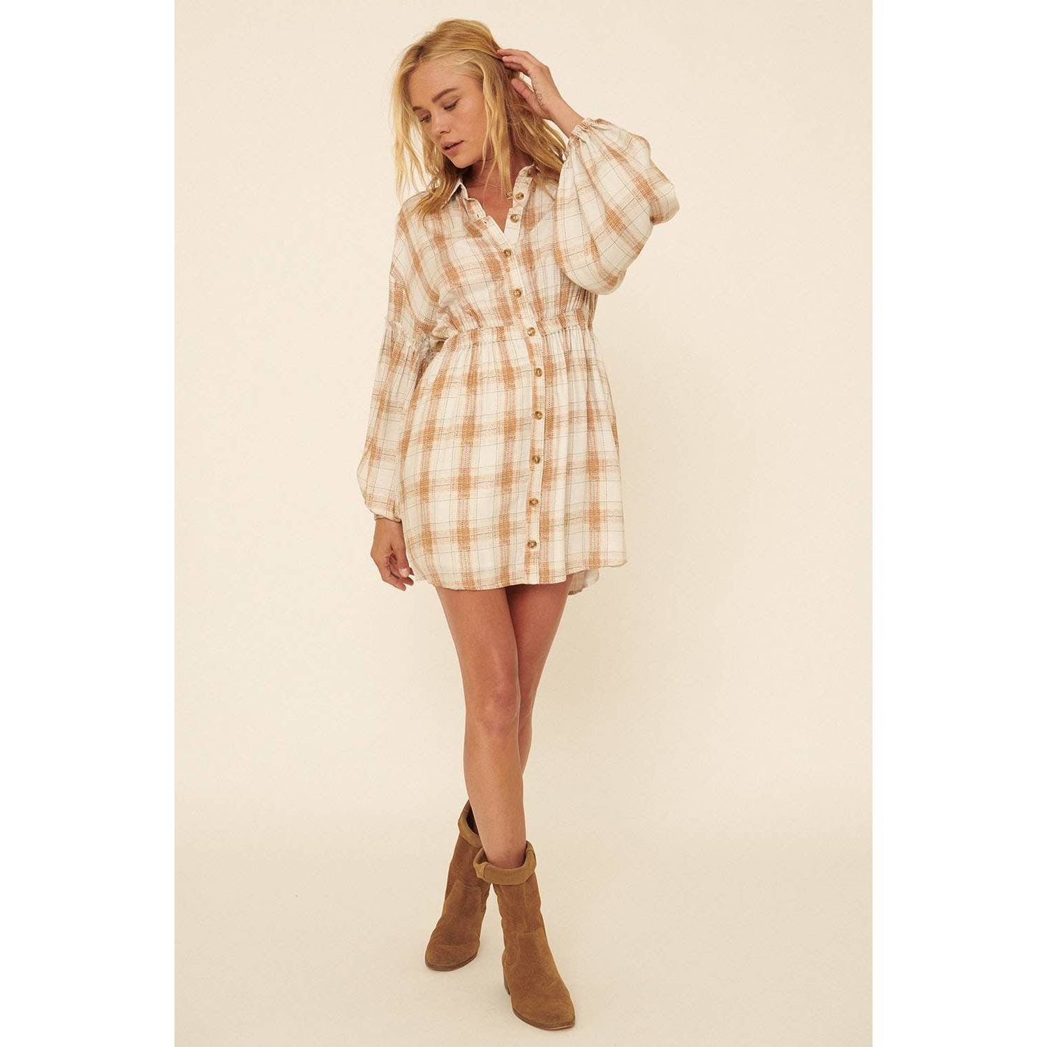 Hannah Plaid Dress (Camel)