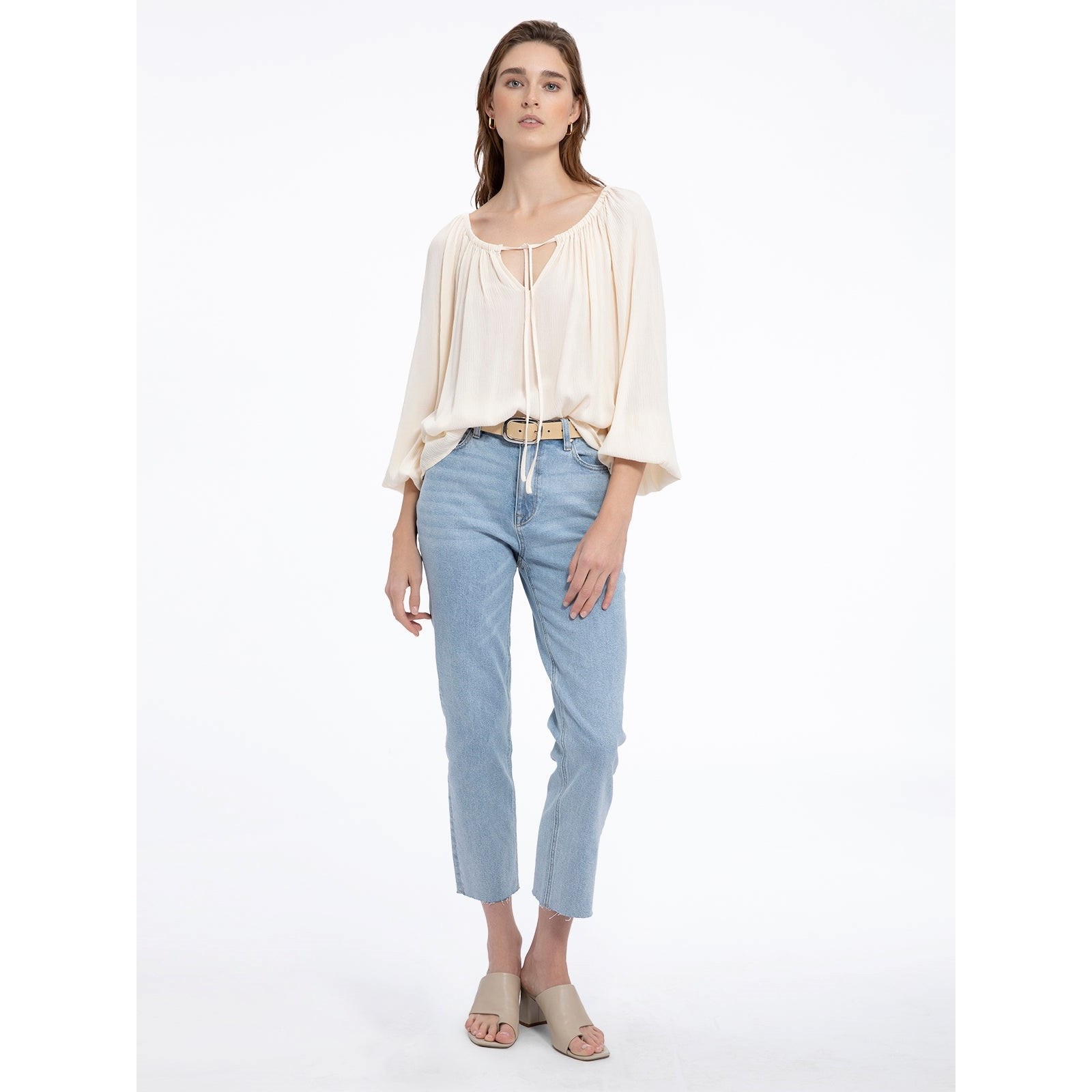 Tie Ballet Neck Blouse (Buttercream)
