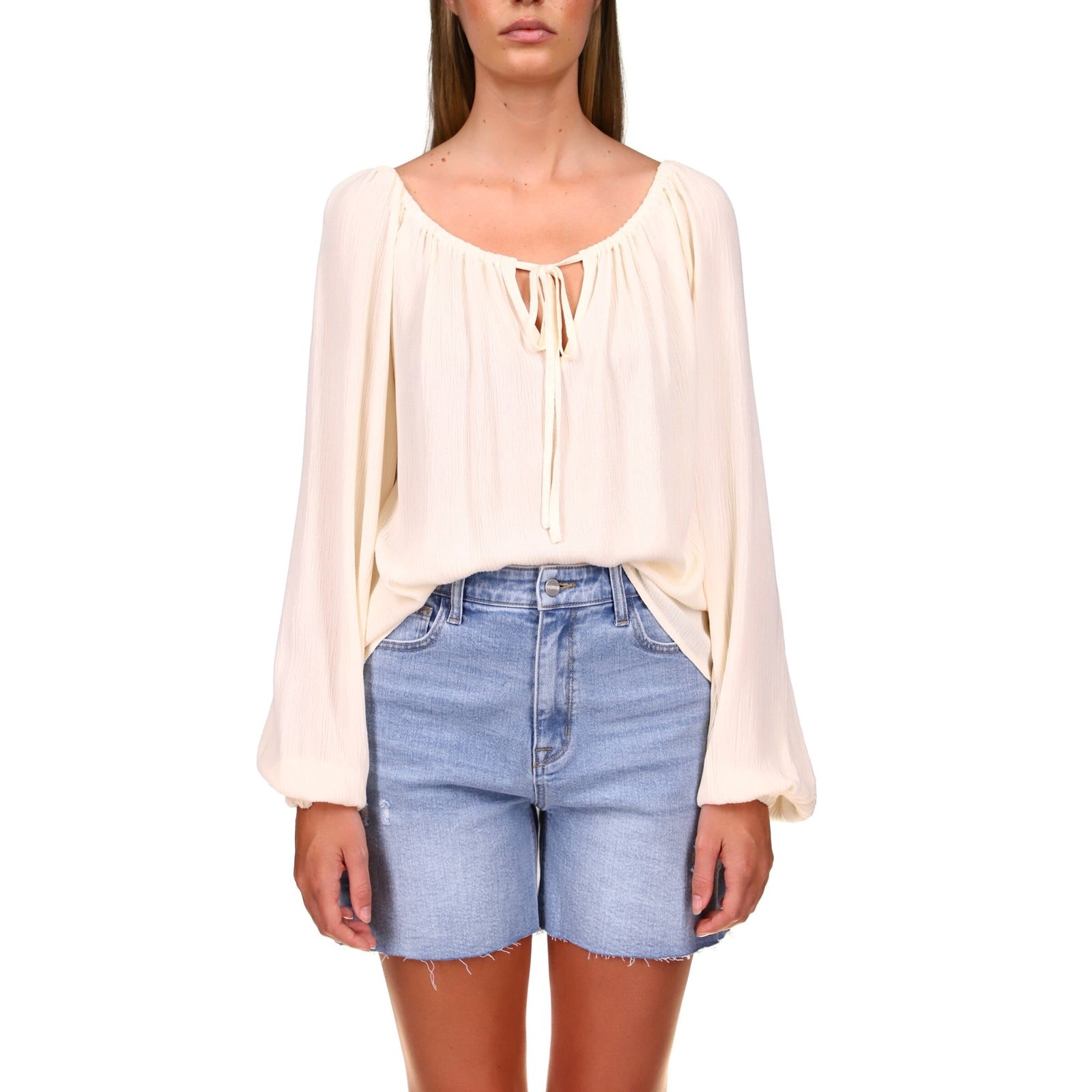 Tie Ballet Neck Blouse (Buttercream)