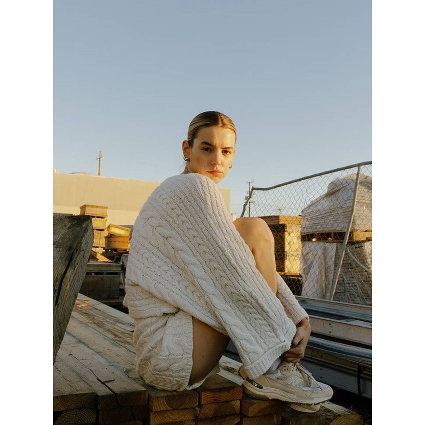 Cable Knit Oversized Crop Sweater (Off White)
