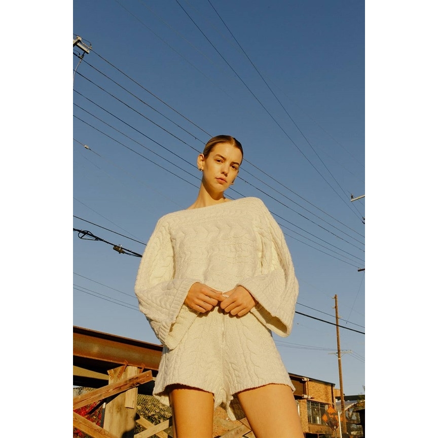 Cable Knit Oversized Crop Sweater (Off White)