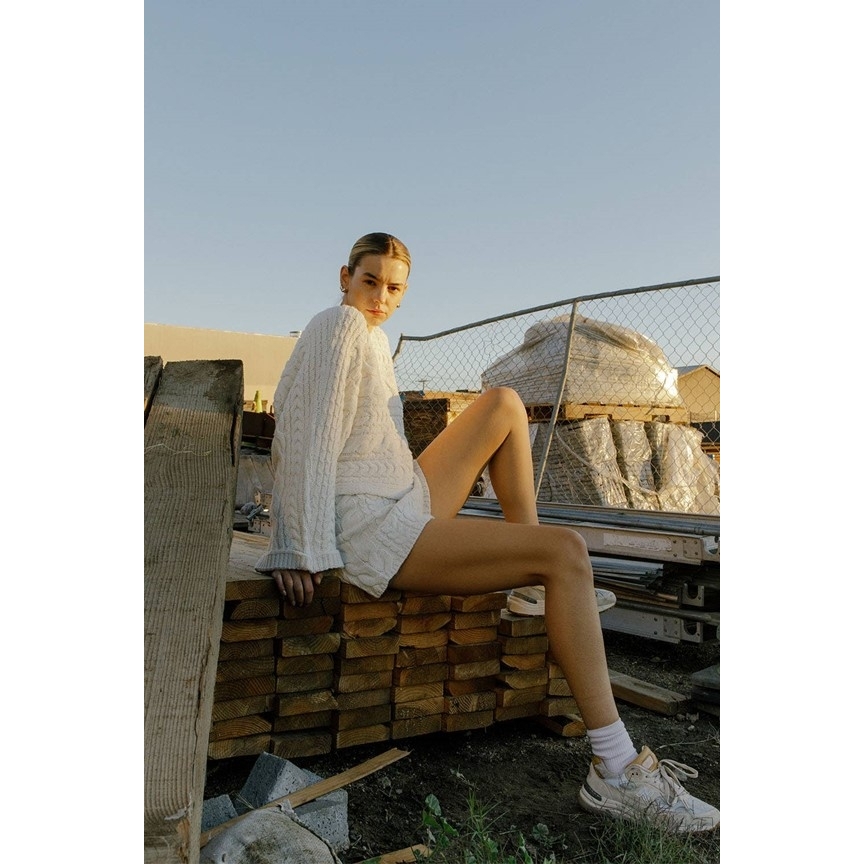 Cable Knit Oversized Crop Sweater (Off White)